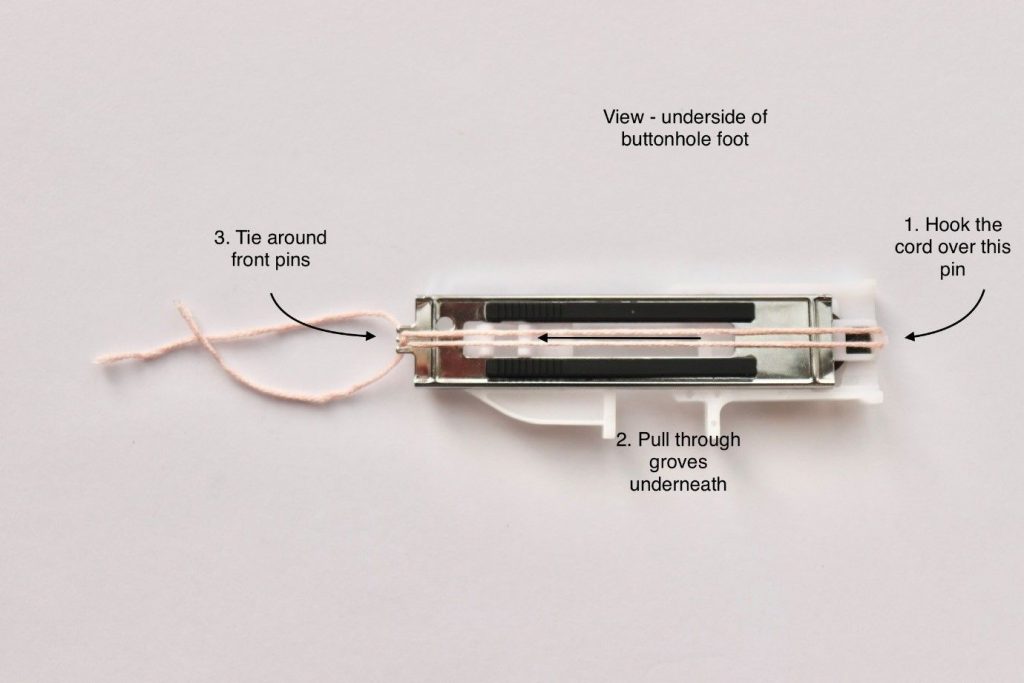 Corded buttonholes with presser foot